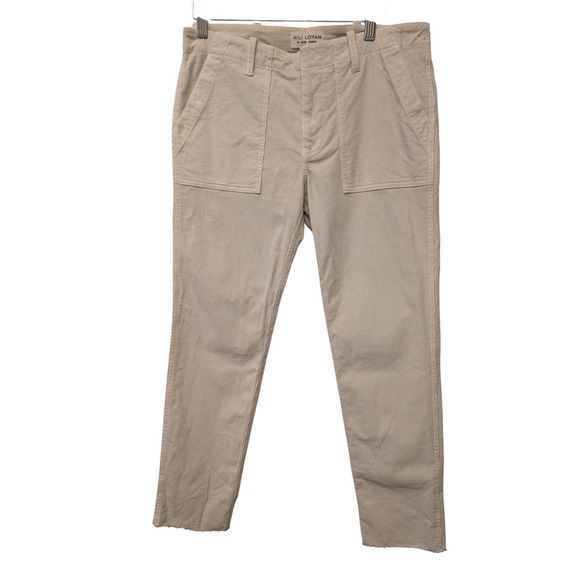 Nili‎ Lotan Jenna Corduroy Cropped Pants Straight Leg Ecru Mid Rise Fall Boho